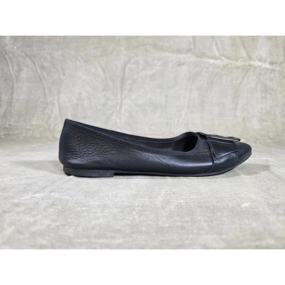 Le Matin Black Leather Pointed Toe Buckle Ballet Flats Made in Italy Womens 9